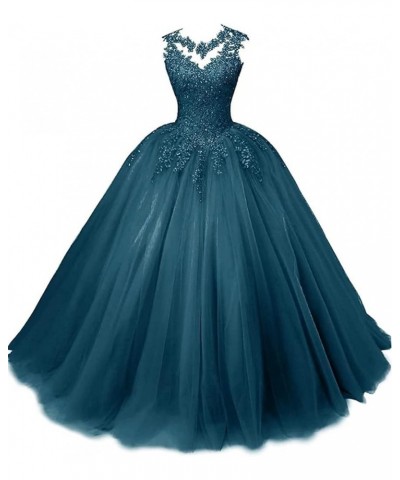 Women's Beaded Appliques Prom Dress Long Ball Gown Quinceanera Dresses Tulle Formal Sweet 16 Dress for Teens Teal $56.73 Dresses