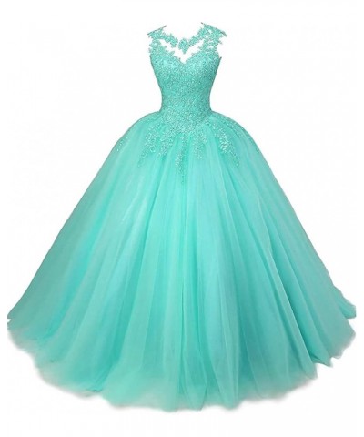 Women's Beaded Appliques Prom Dress Long Ball Gown Quinceanera Dresses Tulle Formal Sweet 16 Dress for Teens Teal $56.73 Dresses