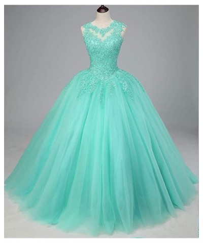 Women's Beaded Appliques Prom Dress Long Ball Gown Quinceanera Dresses Tulle Formal Sweet 16 Dress for Teens Teal $56.73 Dresses