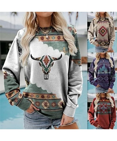 Western Shirts for Women Long Sleeve Crewneck Western Sweatshirt Loose Fit Tunic Tee Plus Size Pollover Tops Purple Aztec $13...