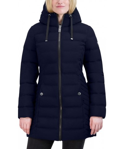 Women's 3/4 Stretch Puffer Jacket with Fur Hood and Half Back Blue $50.76 Others