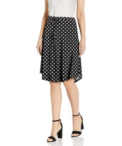 Women's Tie-Waist Ity Stretch A-line Mid-Length Skirt Black/White Dot $7.78 Skirts