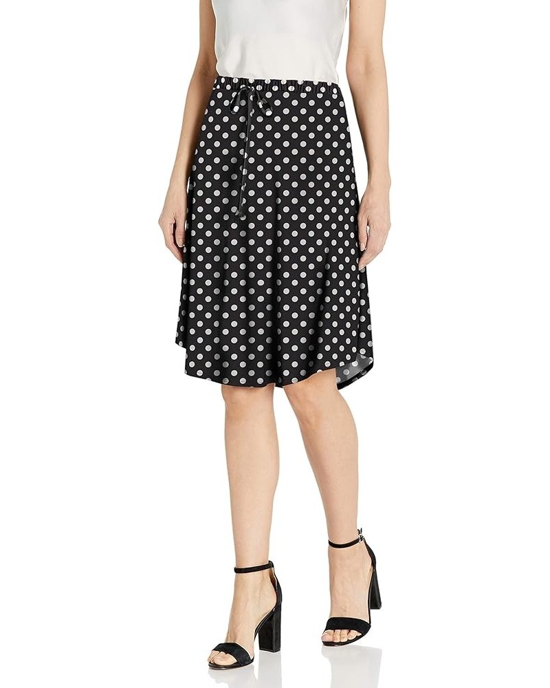 Women's Tie-Waist Ity Stretch A-line Mid-Length Skirt Black/White Dot $7.78 Skirts