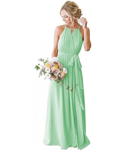 Halter Bridesmaid Dresses for Wedding Pleated Chiffon Long Formal Dresses with Slit Mint $21.00 Dresses