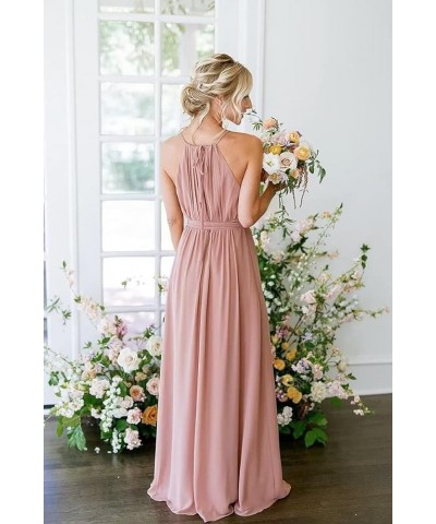 Halter Bridesmaid Dresses for Wedding Pleated Chiffon Long Formal Dresses with Slit Mint $21.00 Dresses