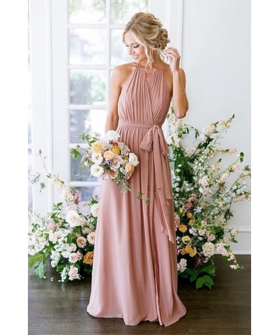 Halter Bridesmaid Dresses for Wedding Pleated Chiffon Long Formal Dresses with Slit Mint $21.00 Dresses