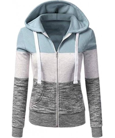 Hoodies for Women Color Block Hooded Sweatshirt Basic Zip-Up Jersey Jacket Long Sleeve Top with Pockets Plus Size B-light Gre...