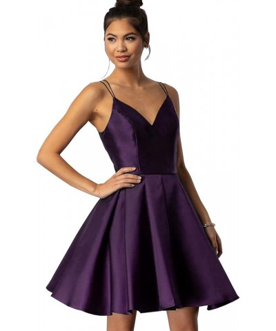 Women's Short Homecoming Dresses for Teens 2024 V Neck Satin Prom Cocktail Gowns Plum $26.03 Dresses