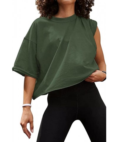 Oversized Workout Shirts for Women Short Sleeve Drop Shoulder Casual Crop Tops Baggy Gym Yoga Athletic Tee Graphite Green $12...