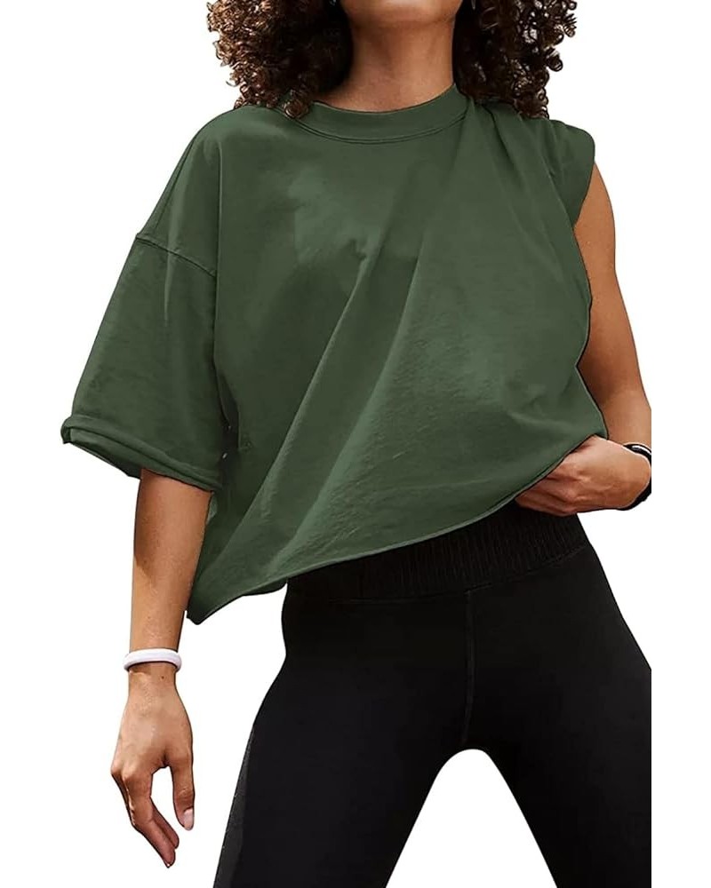 Oversized Workout Shirts for Women Short Sleeve Drop Shoulder Casual Crop Tops Baggy Gym Yoga Athletic Tee Graphite Green $12...