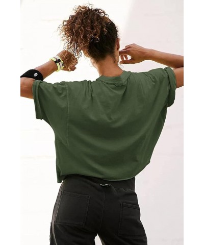 Oversized Workout Shirts for Women Short Sleeve Drop Shoulder Casual Crop Tops Baggy Gym Yoga Athletic Tee Graphite Green $12...