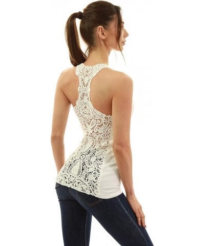 Women Scoop Neck Crochet Lace Eyelet Racerback Sleeveless Tank Top Ivory $10.00 Tanks