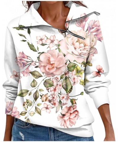 Long Sleeve Shirts for Women Trendy Quarter Zip Pullover Womens Going Out Tops Classic Graphic Tees Ladies Blouses C-white $6...