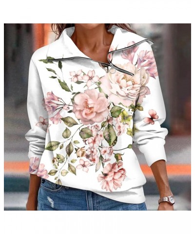 Long Sleeve Shirts for Women Trendy Quarter Zip Pullover Womens Going Out Tops Classic Graphic Tees Ladies Blouses C-white $6...