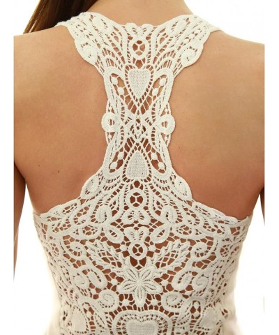 Women Scoop Neck Crochet Lace Eyelet Racerback Sleeveless Tank Top Ivory $10.00 Tanks