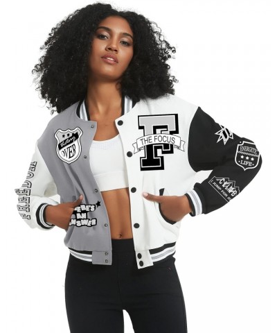 Women's Varsity Jacket Print Cropped Color Block Jacket 2024 Unisex Baseball Bomber Y2K Streetwear Coats(LightGrey-S) $22.49 ...