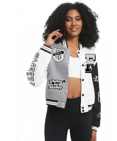 Women's Varsity Jacket Print Cropped Color Block Jacket 2024 Unisex Baseball Bomber Y2K Streetwear Coats(LightGrey-S) $22.49 ...