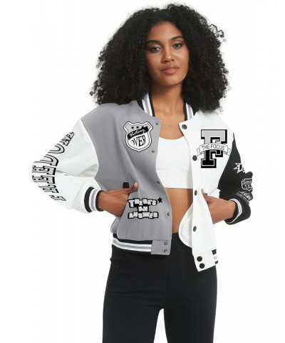 Women's Varsity Jacket Print Cropped Color Block Jacket 2024 Unisex Baseball Bomber Y2K Streetwear Coats(LightGrey-S) $22.49 ...