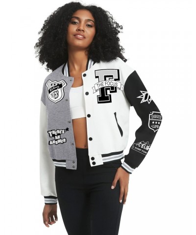 Women's Varsity Jacket Print Cropped Color Block Jacket 2024 Unisex Baseball Bomber Y2K Streetwear Coats(LightGrey-S) $22.49 ...