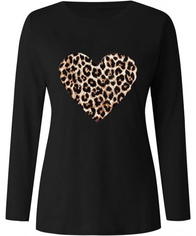 Women's Valentine Tops Leopard Heart Print Long Sleeve Crewneck Oversized Pullover Tops Black $7.32 Activewear