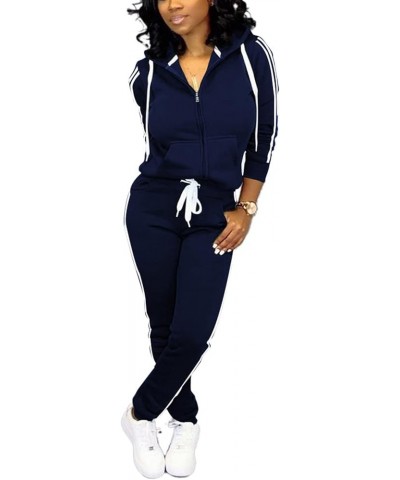 Womens Two Piece Outfits Casual Sweatsuits Solid Tracksuit Jogging Sweat Suits Matching Jogger Hoodie Pants Set Dark Blue $21...