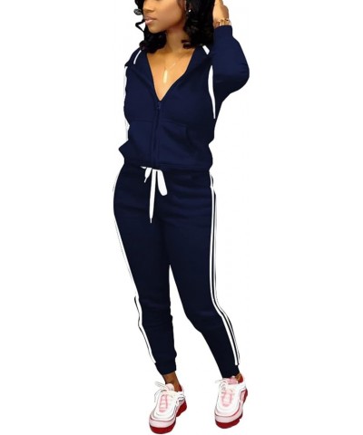 Womens Two Piece Outfits Casual Sweatsuits Solid Tracksuit Jogging Sweat Suits Matching Jogger Hoodie Pants Set Dark Blue $21...