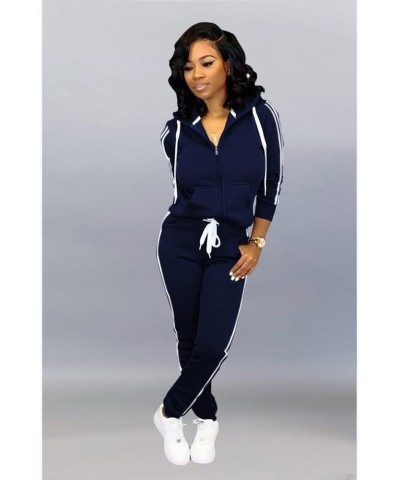 Womens Two Piece Outfits Casual Sweatsuits Solid Tracksuit Jogging Sweat Suits Matching Jogger Hoodie Pants Set Dark Blue $21...