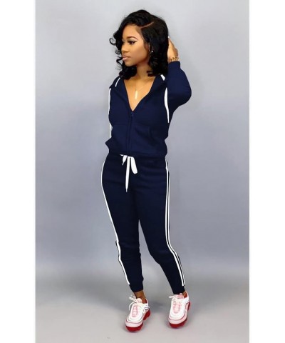 Womens Two Piece Outfits Casual Sweatsuits Solid Tracksuit Jogging Sweat Suits Matching Jogger Hoodie Pants Set Dark Blue $21...