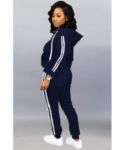 Womens Two Piece Outfits Casual Sweatsuits Solid Tracksuit Jogging Sweat Suits Matching Jogger Hoodie Pants Set Dark Blue $21...