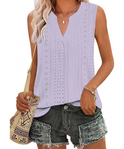 Tank Top for Women Sleeveless V Neck Tops Dressy Casual Summer Blouses Trendy Eyelet Office Work Shirts Purple $8.45 Tanks