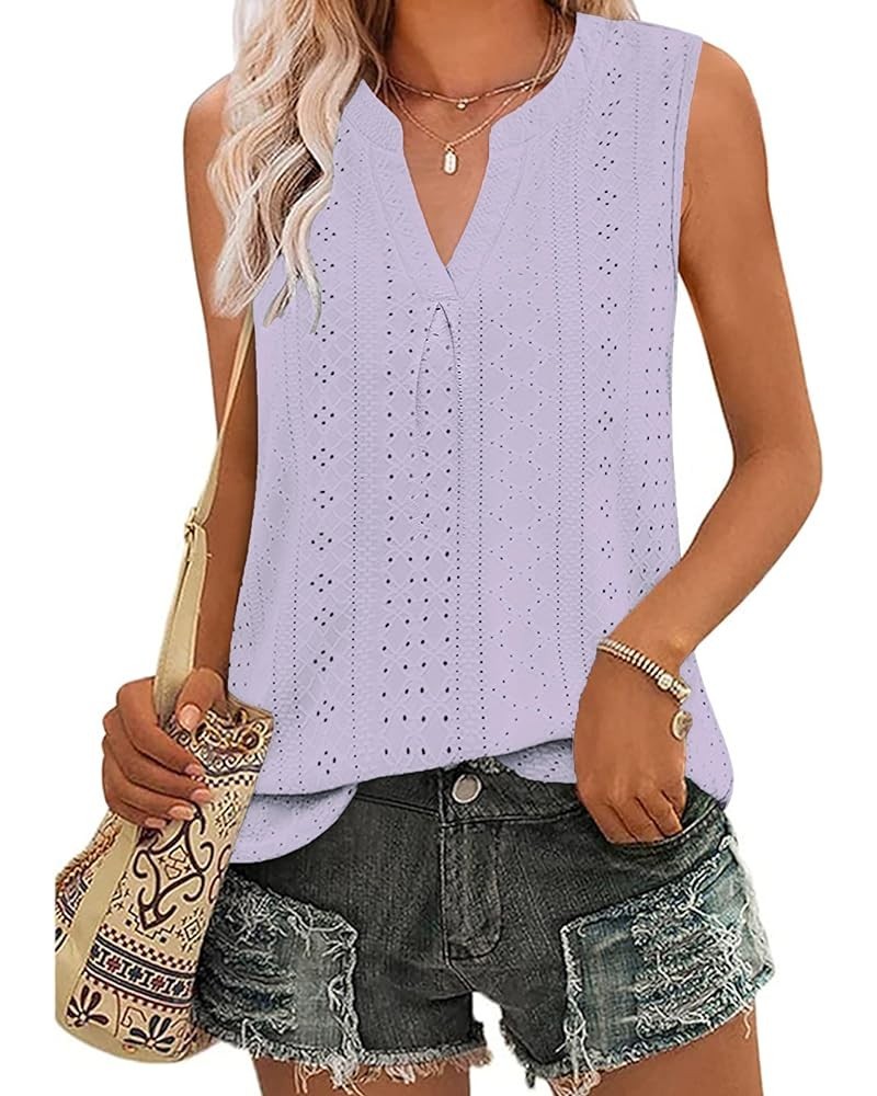 Tank Top for Women Sleeveless V Neck Tops Dressy Casual Summer Blouses Trendy Eyelet Office Work Shirts Purple $8.45 Tanks