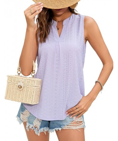 Tank Top for Women Sleeveless V Neck Tops Dressy Casual Summer Blouses Trendy Eyelet Office Work Shirts Purple $8.45 Tanks