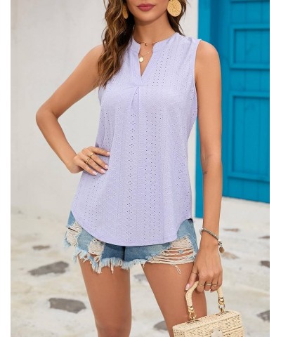 Tank Top for Women Sleeveless V Neck Tops Dressy Casual Summer Blouses Trendy Eyelet Office Work Shirts Purple $8.45 Tanks