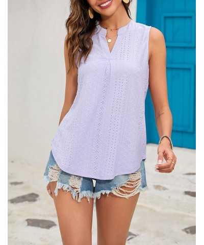 Tank Top for Women Sleeveless V Neck Tops Dressy Casual Summer Blouses Trendy Eyelet Office Work Shirts Purple $8.45 Tanks