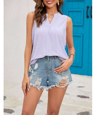 Tank Top for Women Sleeveless V Neck Tops Dressy Casual Summer Blouses Trendy Eyelet Office Work Shirts Purple $8.45 Tanks