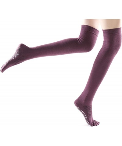 Women's Long Warm Socks Non-Slip Skid Cotton Toes Socks for Pilates Yoga Fitness Black Wine Red $9.90 Activewear