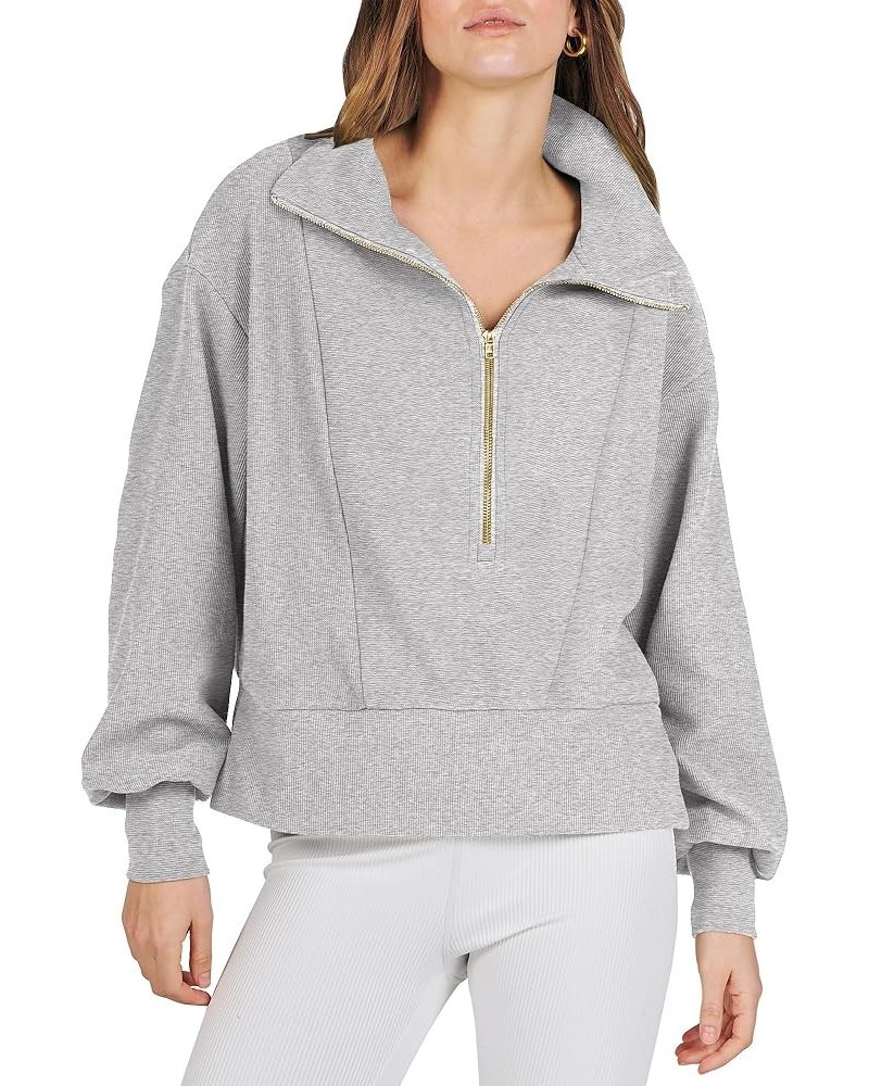 Womens Half Zip Pullover Long Sleeve Sweatshirt Cropped Quarter Hoodie Casual 2023 Y2K Clothes Top Grey $16.82 Hoodies & Swea...