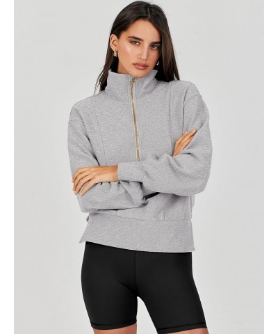 Womens Half Zip Pullover Long Sleeve Sweatshirt Cropped Quarter Hoodie Casual 2023 Y2K Clothes Top Grey $16.82 Hoodies & Swea...