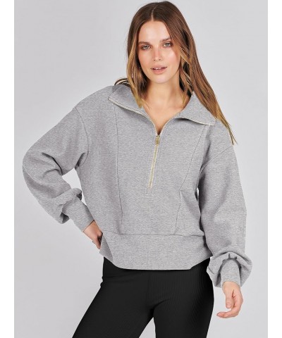 Womens Half Zip Pullover Long Sleeve Sweatshirt Cropped Quarter Hoodie Casual 2023 Y2K Clothes Top Grey $16.82 Hoodies & Swea...