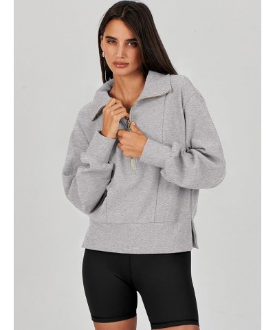 Womens Half Zip Pullover Long Sleeve Sweatshirt Cropped Quarter Hoodie Casual 2023 Y2K Clothes Top Grey $16.82 Hoodies & Swea...