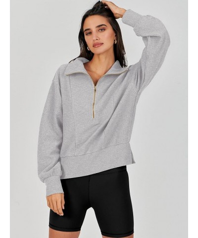 Womens Half Zip Pullover Long Sleeve Sweatshirt Cropped Quarter Hoodie Casual 2023 Y2K Clothes Top Grey $16.82 Hoodies & Swea...