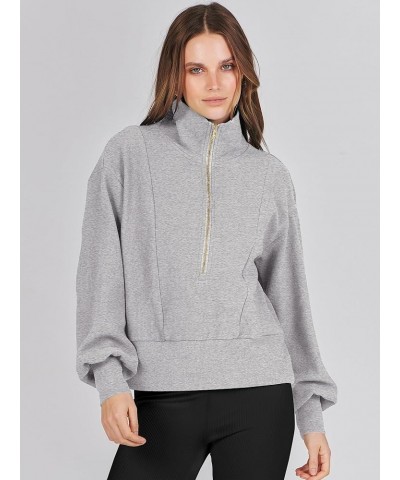 Womens Half Zip Pullover Long Sleeve Sweatshirt Cropped Quarter Hoodie Casual 2023 Y2K Clothes Top Grey $16.82 Hoodies & Swea...