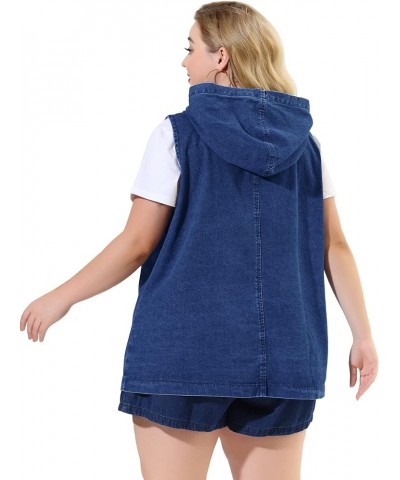 Plus Size Denim Vest for Women Sleeveless Lightweight Hoodie Utility 2023 Denim Jacket Vests Dark Blue $22.88 Vests