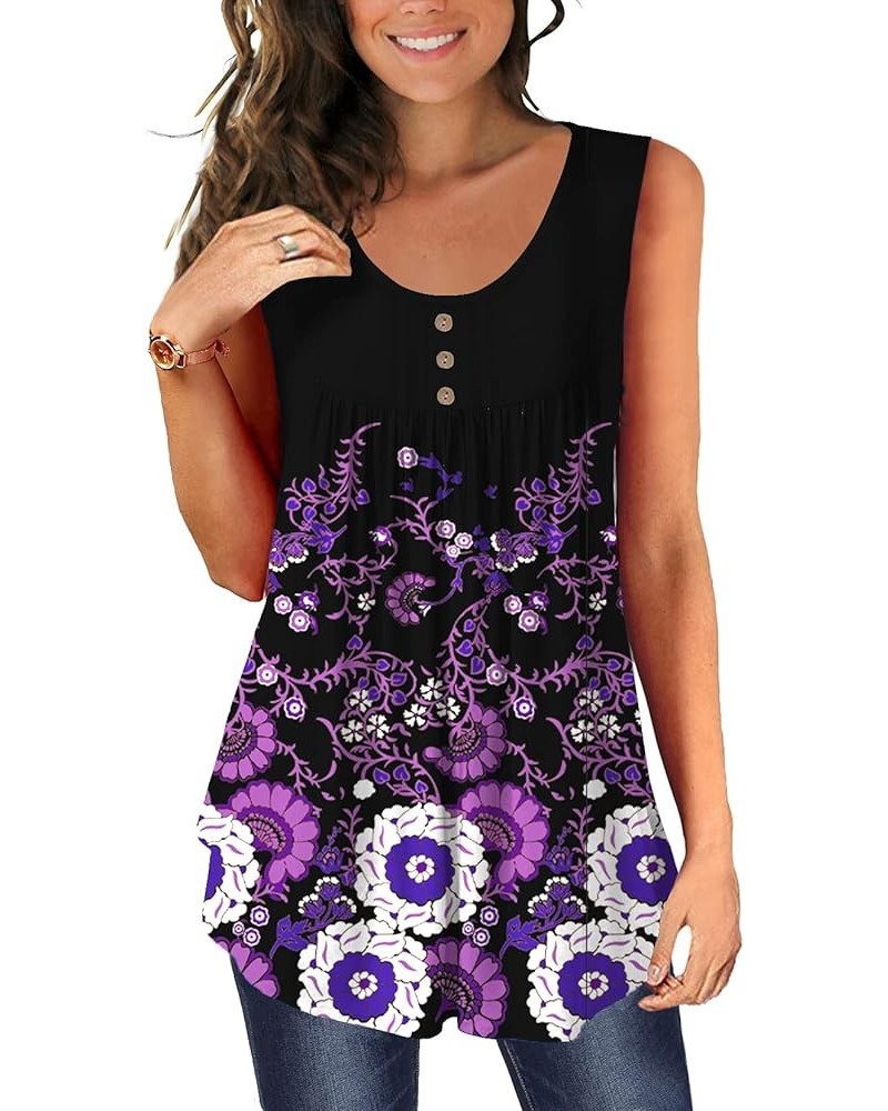 Shirts for Women Tank Top Summer Tunic Tops to Wear with Leggings Casual Loose Fitting Sleeveless Blouses Purple Pattern $14....