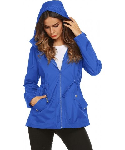 Rain Jacket Women Waterproof with Lined Raincoat Outdoor Active Travel Hiking Royal Blue $20.70 Coats