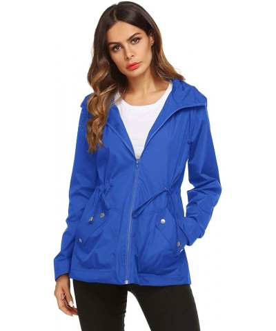 Rain Jacket Women Waterproof with Lined Raincoat Outdoor Active Travel Hiking Royal Blue $20.70 Coats