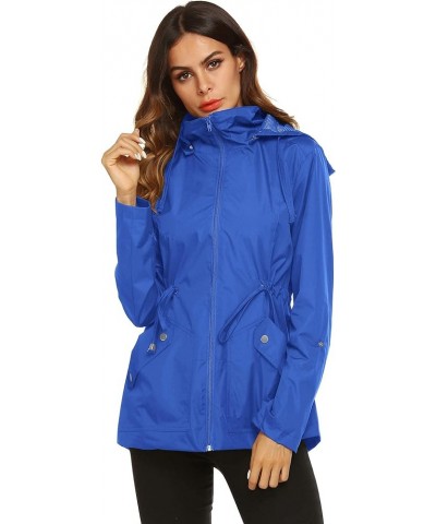 Rain Jacket Women Waterproof with Lined Raincoat Outdoor Active Travel Hiking Royal Blue $20.70 Coats