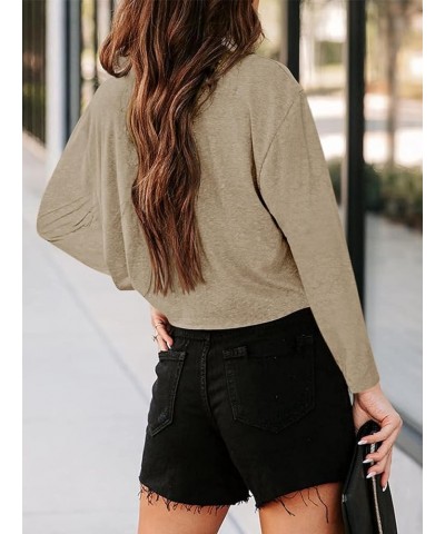 Women Short Sleeve Cropped T Shirt Crew Neck Loose Crop Tops Summer Casual Drop Shoulder Basic Tees L-khaki $12.50 Tops