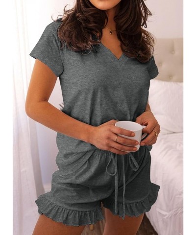 Womens Pajama Sets Shorts Soft Lounge Sets Short Sleeve V Neck Pj Set Sleepwear Top with Causal Pj Shorts Grey $19.79 Sleep &...