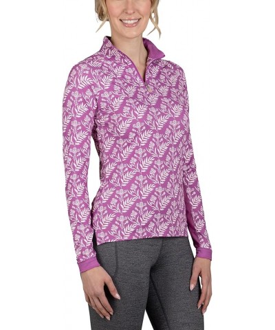 Printed Base Layer Women's Activewear | 1/4 Zip Long Sleeve Sun Protection | Golf, Equestrian, Outdoor Apparel Rosebud Botani...